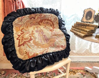Vintage Extra Large French Cross Stitch Fancy Lady with Falcon circa 17-1800’s Scene Pillow Pillows Chair Sofa circa 1970's / EVE DAMON