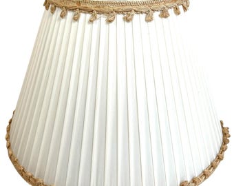 Vintage French Pleated Lampshade Desk Bedside Lamp Shade Beige Material Fringed Design circa 1970's / EVE