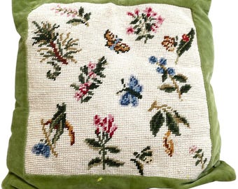 Vintage IKEA Butterfly Flower Cross Stitch Fancy Square Cushion Pillow Pillows Bed Chair Sofa circa 1990's / EVE