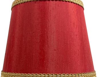 Paralume vintage francese in tela rosso oro per piccola lampada da tavolo/scrivania, con frange, circa anni '60-'70 / EVE