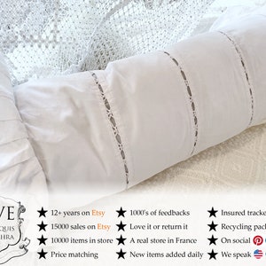 Vintage French White Cotton Neck Back or Throw Pillow White Decor for a Bed / EVE