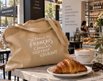Je Parle Francais Large Natural organic tote bag
