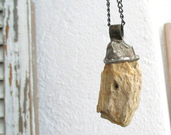 Petrified Wood Pendant, Petrified Wood Necklace, Raw Necklace, Statement Necklace, Tiffany method, gift for her, statement necklace, ooak
