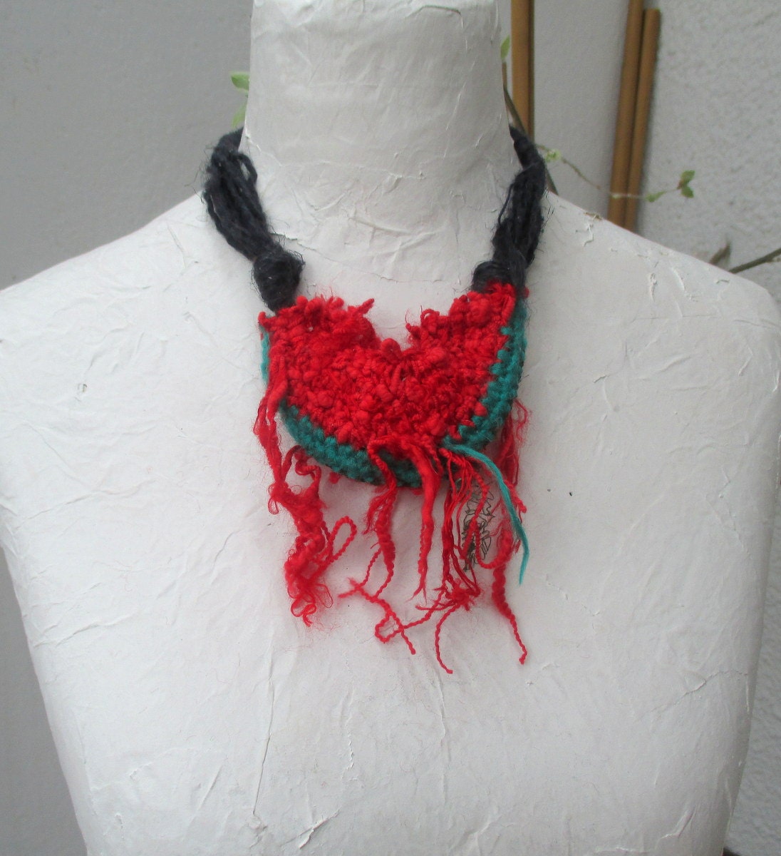 Amulet Pocket Yarn Choker Crochet Necklace Red Necklace Etsy