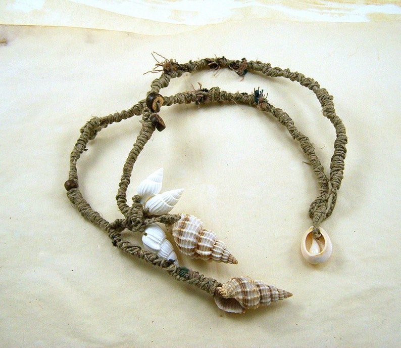 Wrapped Tribal Necklace Flax Twine and Shell Artisan Braided Etsy