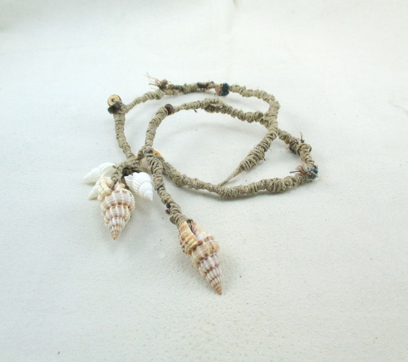 Wrapped Tribal Necklace Flax Twine and Shell Artisan Braided Etsy