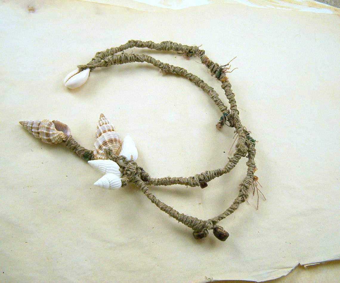 Wrapped Tribal Necklace Flax Twine and Shell Artisan Braided Etsy