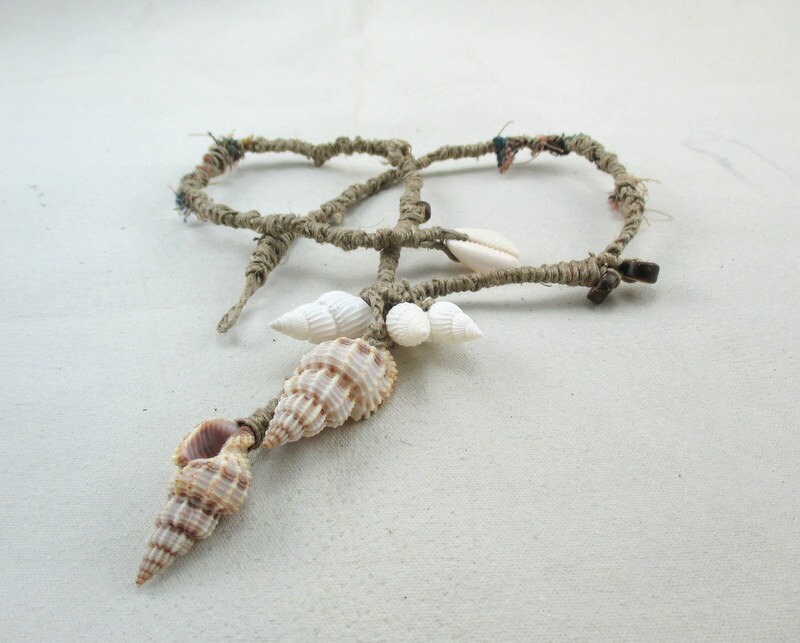 Wrapped Tribal Necklace Flax Twine and Shell Artisan Braided Etsy