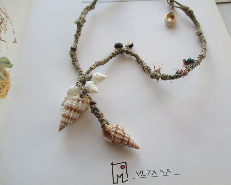 Wrapped Tribal Necklace Flax Twine and Shell Artisan Braided Etsy