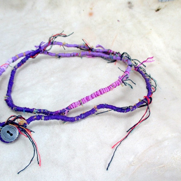 Cotton Wrap Necklace, Fiber Wraps Necklace, Yarn Wrapping Necklace, Fiber fun jewelry, Wrap Boho Hippie Necklace, OOAK, purple necklace