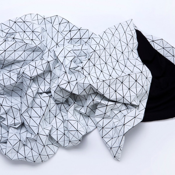 White and black origami geometric throw 120x160 cm, 47.2X63 inch, Screen printed folding a-part plaid, Home decor accessory
