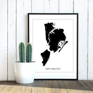 Illustration de la carte de la ville de New York avec nom et bordure 8x10 en téléchargement numérique Print