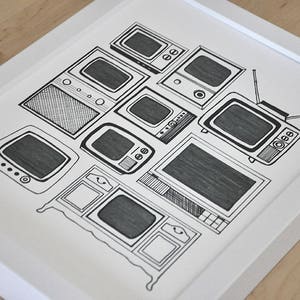Vintage Television Sets Illustration 11x14in Print - Digital Download