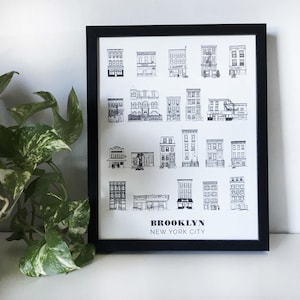 Brooklyn Brownstones & House Ilustración 11x14in Impresión
