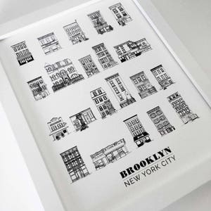 Brooklyn Brownstones & House Illustration 8x10in Print - Descarga digital