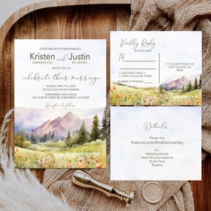 Watercolor Mountain and Wildflower Wedding Invitation wedding invite suite  _1404