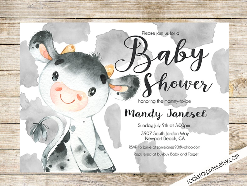 Cow Baby Shower Invitation Farm animal printable invite Etsy