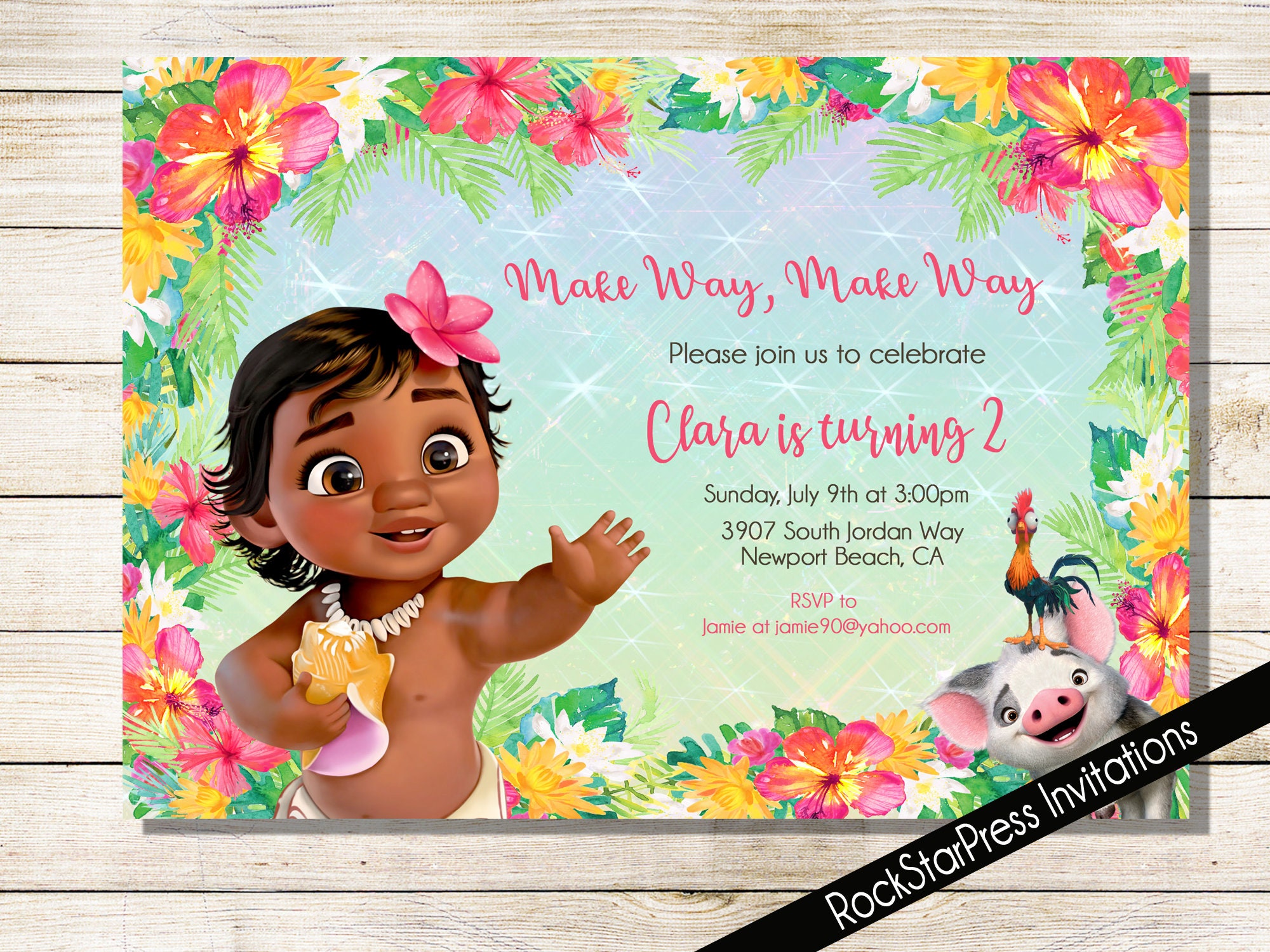 NEW Baby Moana Invitation Printed Moana Invitation Moana - Etsy