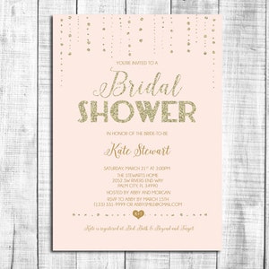 gold sparkle bridal shower invitation pink and gold glitter, printable, modern chic shower, digital invite customizable _1125 image 1