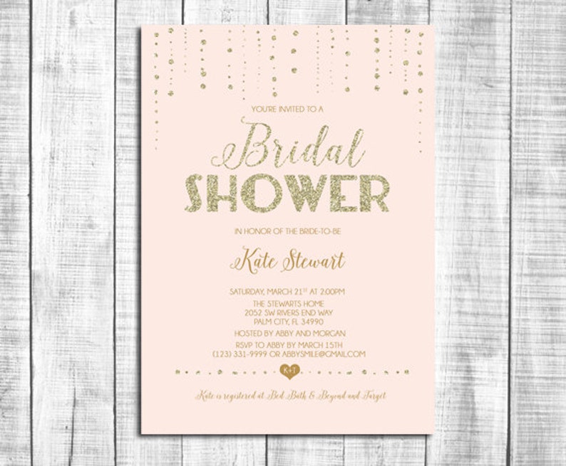 gold sparkle bridal shower invitation pink and gold glitter, printable, modern chic shower, digital invite customizable _1125 image 1