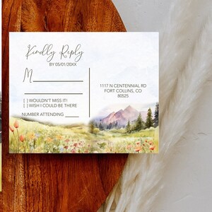 Watercolor Mountain and Wildflower Wedding Invitation wedding invite suite _1404 image 4