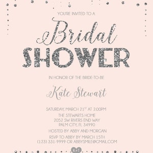 gold sparkle bridal shower invitation pink and gold glitter, printable, modern chic shower, digital invite customizable _1125 image 3