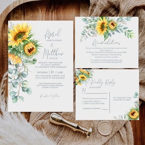 Sunflower Wedding Invitation Rustic Sunflower wedding invite suite, Watercolor _1367 image 4