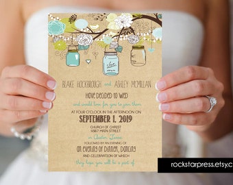 Rustic Wedding Invitation, country invitation, casual, Digital File Wedding Package _1221