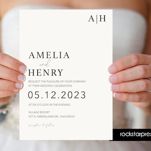 Minimalist Wedding Invitation Template Set, Modern Wedding Invite, Affordable Printed Invites _1374