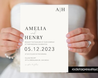 Minimalist Wedding Invitation Template Set, Modern Wedding Invite, Affordable Printed Invites _1374