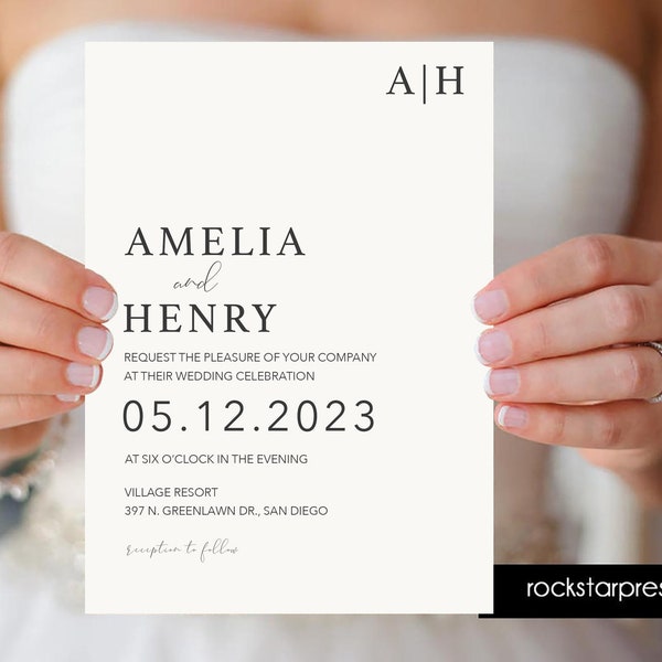 Minimalist Wedding Invitation Template Set, Modern Wedding Invite, Affordable Printed Invites _1374