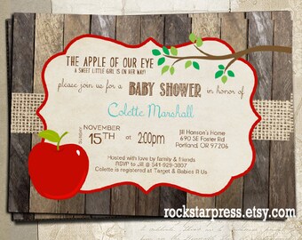 Red Apple of My Eye Baby Shower Invitation, Girl Baby Shower Invite _1009RED