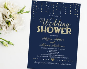 Wedding Shower invitation Navy and gold, printable, modern chic shower, digital invite customizable _1266