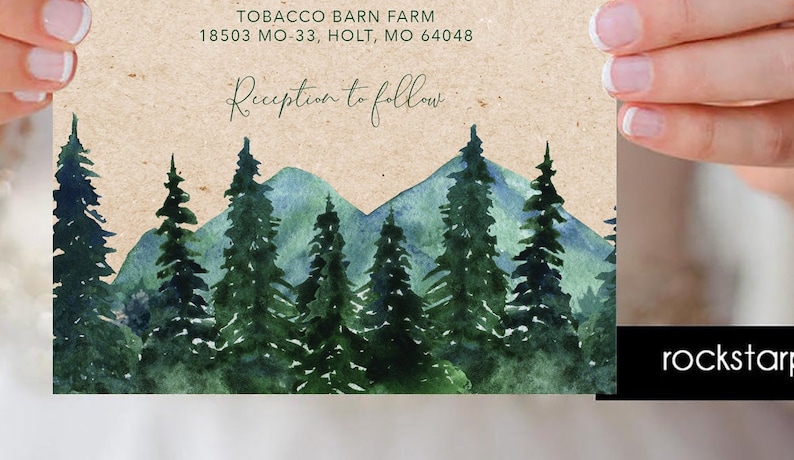 Mountain Wedding Invitation Rustic Wedding Forest Wedding Invitation Outdoor Wedding Watercolor Wedding _1388 画像 2