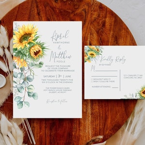 Sunflower Wedding Invitation Rustic Sunflower wedding invite suite, Watercolor _1367 image 3