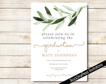 Graduation  Party Invitation, Green Branch Graduation Party invite, Editable Graduation Announcement Invitation, Digital Download _c151