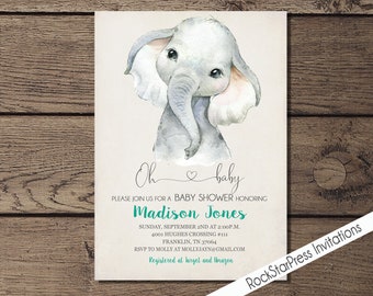 Gender Neutral Baby Shower Invitation, Elephant Baby Shower Invitation, Digital File,  PRINTABLE, c172