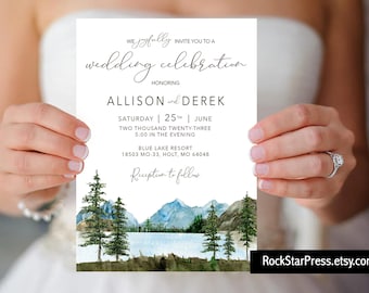 Rustic Lake Mountains Wedding Invitation Forest Lake Wedding Invitation _1391