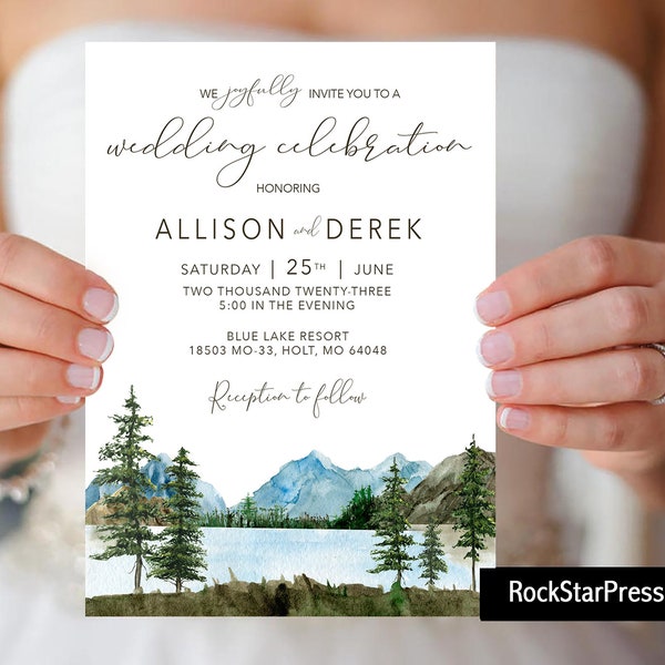 Rustic Lake Mountains Wedding Invitation Forest Lake Wedding Invitation _1391