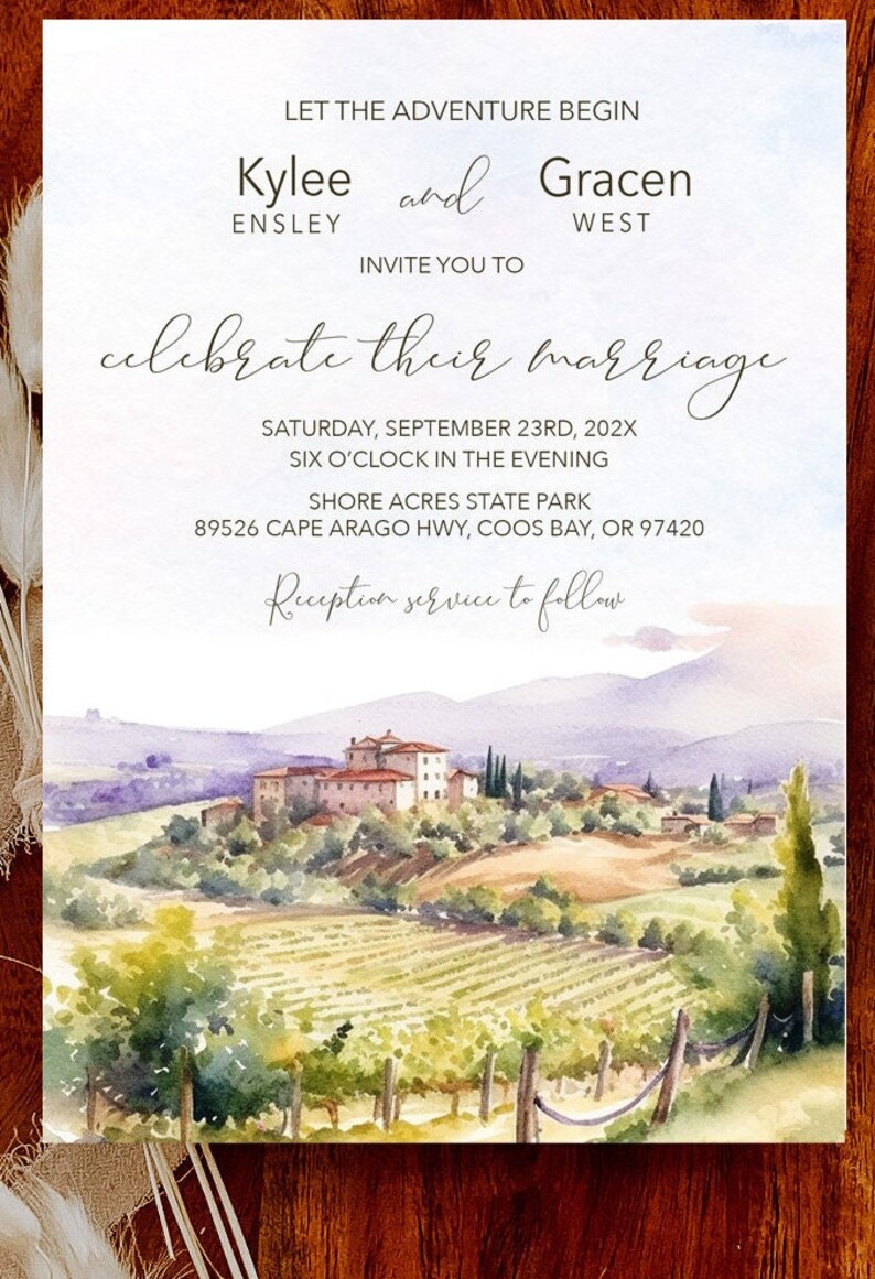 Vineyard Wedding Invitation Watercolor Vineyard Winery Wedding ...