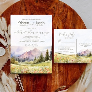 Watercolor Mountain and Wildflower Wedding Invitation wedding invite suite _1404 image 2