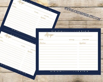 navy gold bridal shower recipe card printable Navy and gold glitter wedding shower - INSTANT DOWNLOAD _1229