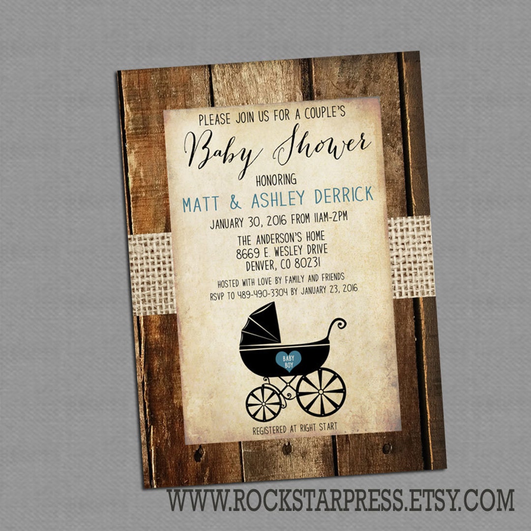 Rustic Baby Boy Shower Invitation Rustic Boy Shower Invite Etsy