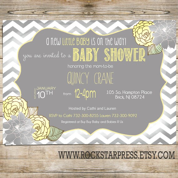 Grey And Yellow Baby Shower Invitation Gender Neutral Shabby Etsy Grey And Yellow Baby Shower Invitation Gender Neutral Shabby Etsy