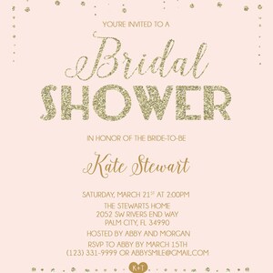 gold sparkle bridal shower invitation pink and gold glitter, printable, modern chic shower, digital invite customizable _1125 image 2