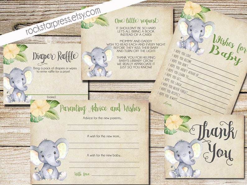 Elephant Neutral Baby Shower Thank You Card Baby Shower Printable /_1302