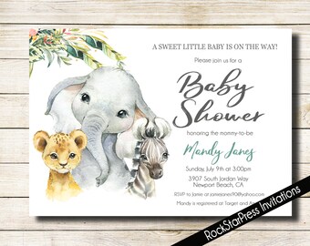 Animal Baby Shower Invitation, Printed Baby Shower Invitation, Gender Neutral Animal Shower Invite, C146