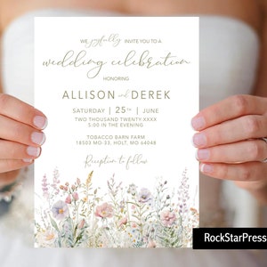 Wildflower Wedding Invitation Printed whimsical wildflower wedding invite suite Print Watercolor  _1402