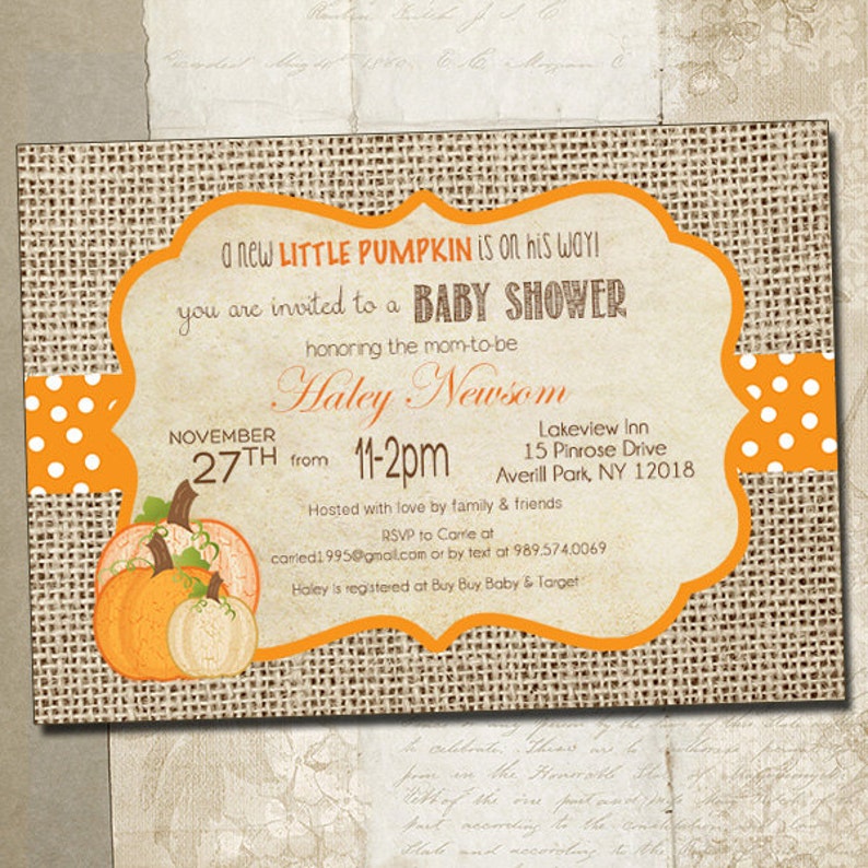 Little Pumpkin Baby Shower Invitations- DIY Printable Rustic Burlap Autumn Shower Invitations _1008 