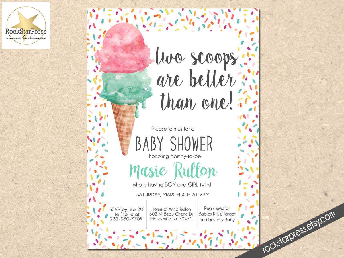 Editable Double the Scoops Twin Birthday Ice Cream Invitation -   Portugal